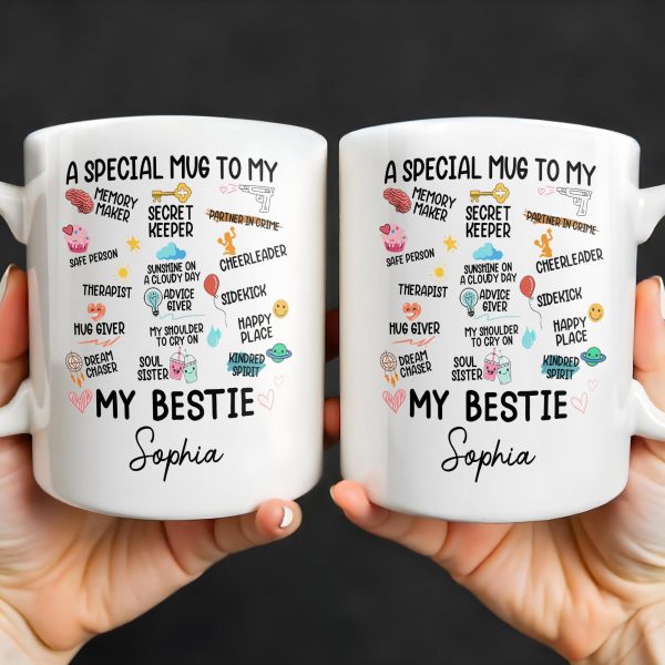 Special Mug To My Bestie Featuring Cupcake and Hearts - Personalized Custom Coffee Mug - BST471_MG