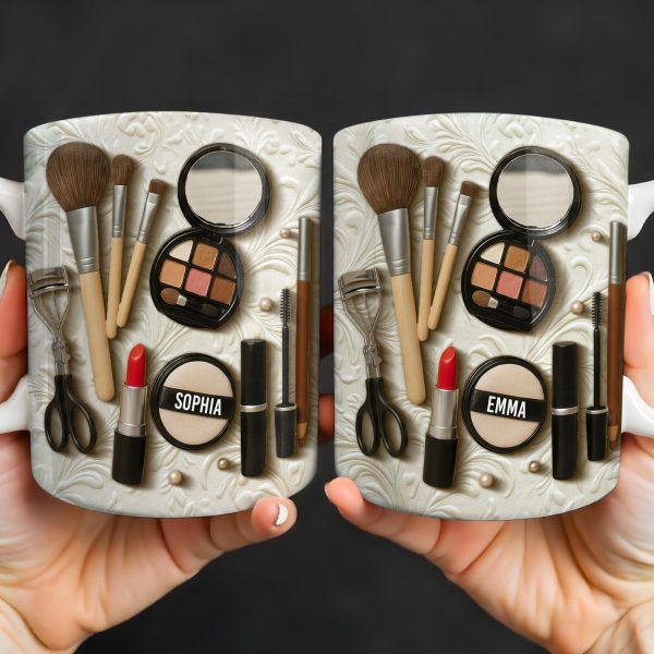 Specially Designed Makeup Lover's Mug With Lipstick And Brushes - Personalized Custom Coffee Mug - HOB006_MG Specially Designed Makeup Lover's Mug With Lipstick And Brushes - Personalized Custom Coffee Mug - HOB006_MG