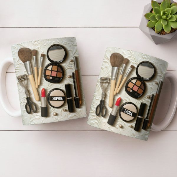 Specially Designed Makeup Lover's Mug With Lipstick And Brushes - Personalized Custom Coffee Mug - HOB006_MG Specially Designed Makeup Lover's Mug With Lipstick And Brushes - Personalized Custom Coffee Mug - HOB006_MG