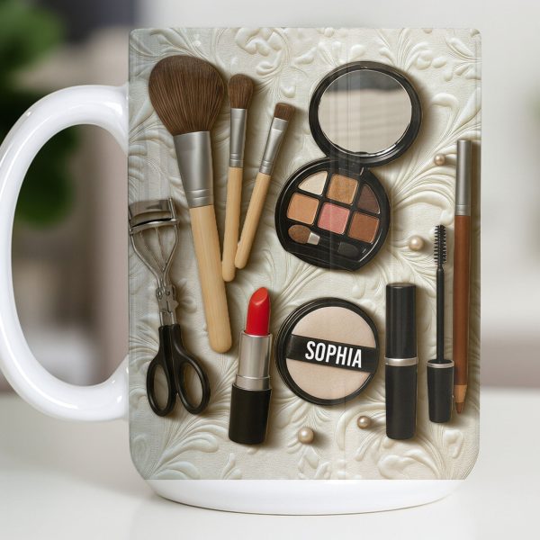 Specially Designed Makeup Lover's Mug With Lipstick And Brushes - Personalized Custom Coffee Mug - HOB006_MG Specially Designed Makeup Lover's Mug With Lipstick And Brushes - Personalized Custom Coffee Mug - HOB006_MG