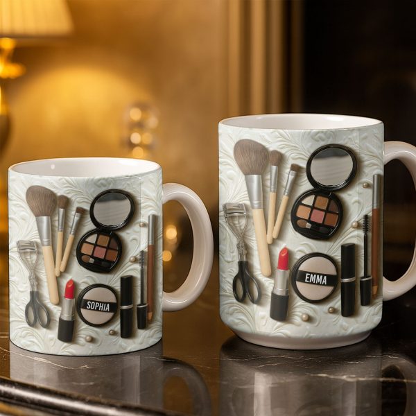 Specially Designed Makeup Lover's Mug With Lipstick And Brushes - Personalized Custom Coffee Mug - HOB006_MG Specially Designed Makeup Lover's Mug With Lipstick And Brushes - Personalized Custom Coffee Mug - HOB006_MG