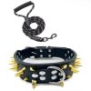 Spiked Studded Dog Collar with Traction Rope Adjustable Fit