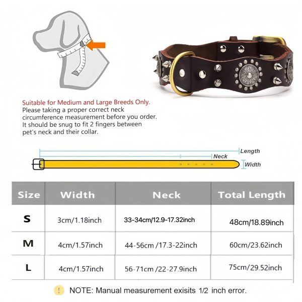 Spiked Studded Dog Collar with Traction Rope Adjustable Fit
