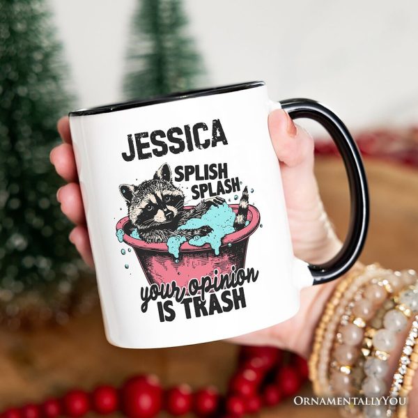 Splish Splash Your Opinion Is Trash Raccoon Personalized Mug, Humor Vintage Meme Gift with Custom Name Splish Splash Your Opinion Is Trash Raccoon Personalized Mug, Humor Vintage Meme Gift with Custom Name