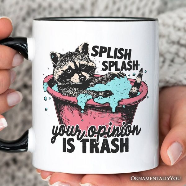 Splish Splash Your Opinion Is Trash Raccoon Personalized Mug, Humor Vintage Meme Gift with Custom Name Splish Splash Your Opinion Is Trash Raccoon Personalized Mug, Humor Vintage Meme Gift with Custom Name
