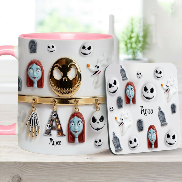 Spooky Charater With Name Letter - Personalized Accent Mug - Gift For Movie Fans NL122