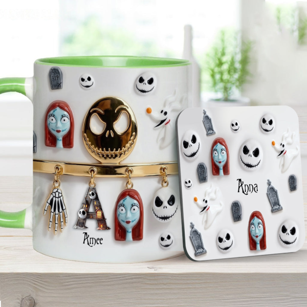 Spooky Charater With Name Letter - Personalized Accent Mug - Gift For Movie Fans NL122