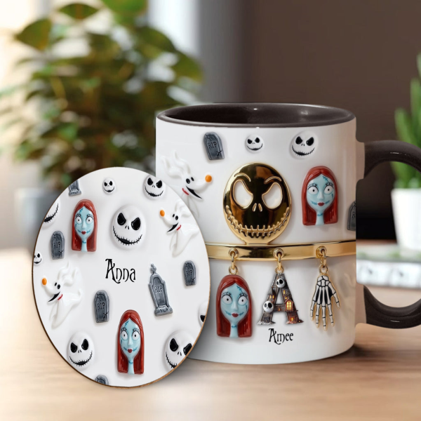 Spooky Charater With Name Letter - Personalized Accent Mug - Gift For Movie Fans NL122