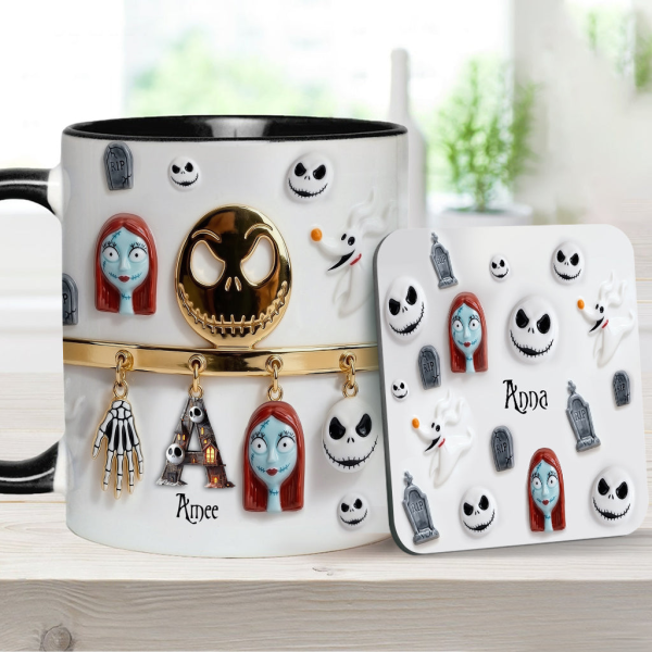 Spooky Charater With Name Letter - Personalized Accent Mug - Gift For Movie Fans NL122