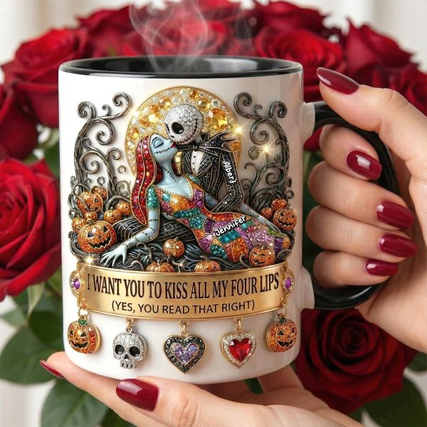 Spooky I Want To Kiss All My Four Lips - Personalized Accent Mug - Gift For Couple, Fan Movies HH01