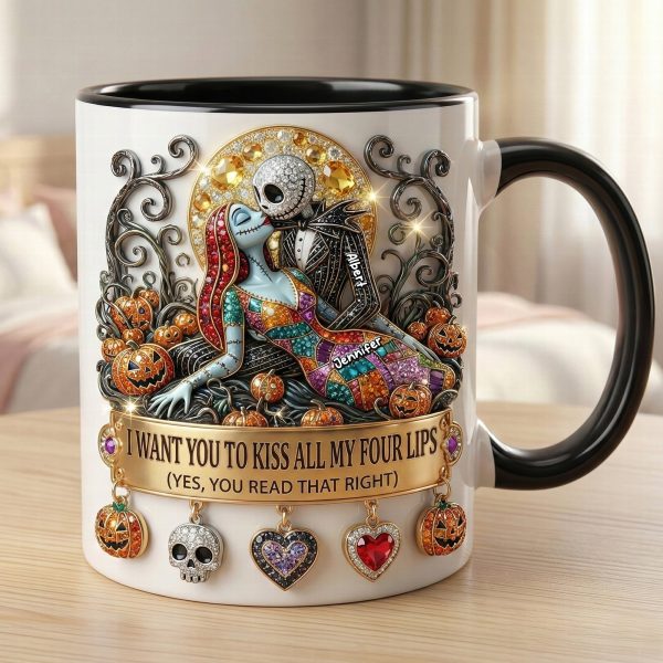 Spooky I Want To Kiss All My Four Lips - Personalized Accent Mug - Gift For Couple, Fan Movies HH01