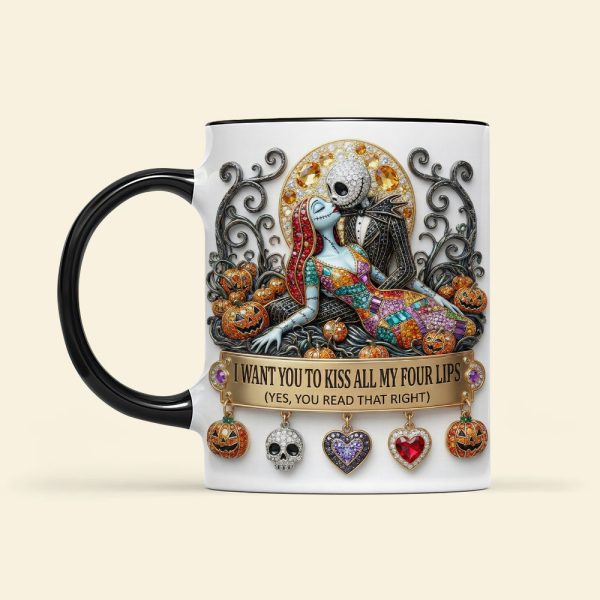 Spooky I Want To Kiss All My Four Lips - Personalized Accent Mug - Gift For Couple, Fan Movies HH01