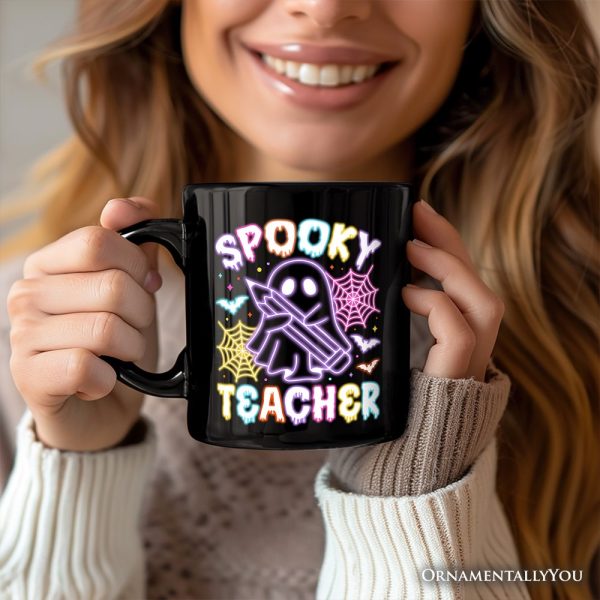 Spooky Teacher Neon Ghost Personalized Mug, Retro Halloween Gift with Custom Name for Educators Spooky Teacher Neon Ghost Personalized Mug, Retro Halloween Gift with Custom Name for Educators