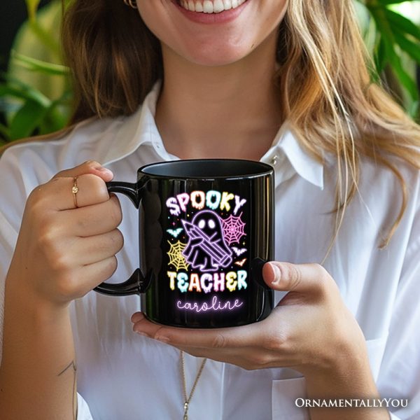 Spooky Teacher Neon Ghost Personalized Mug, Retro Halloween Gift with Custom Name for Educators Spooky Teacher Neon Ghost Personalized Mug, Retro Halloween Gift with Custom Name for Educators