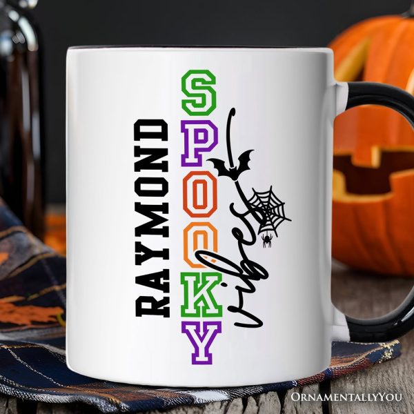 Spooky Vibes Sports Lettering Personalized Mug, Colorful Halloween Gift with Custom Name Spooky Vibes Sports Lettering Personalized Mug, Colorful Halloween Gift with Custom Name
