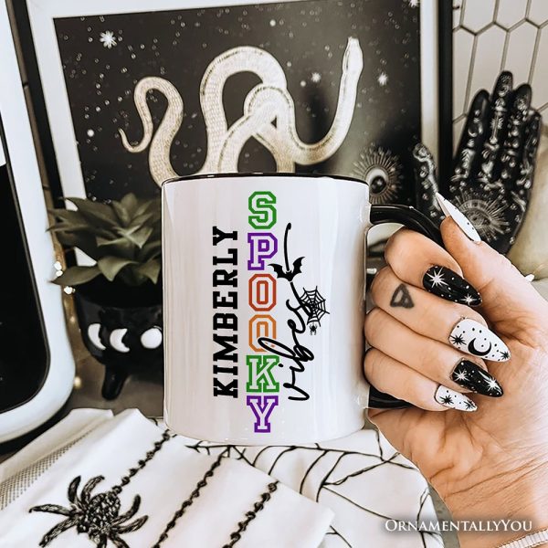 Spooky Vibes Sports Lettering Personalized Mug, Colorful Halloween Gift with Custom Name Spooky Vibes Sports Lettering Personalized Mug, Colorful Halloween Gift with Custom Name