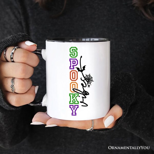 Spooky Vibes Sports Lettering Personalized Mug, Colorful Halloween Gift with Custom Name Spooky Vibes Sports Lettering Personalized Mug, Colorful Halloween Gift with Custom Name