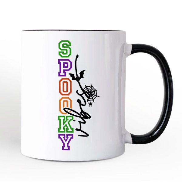 Spooky Vibes Sports Lettering Personalized Mug, Colorful Halloween Gift with Custom Name Spooky Vibes Sports Lettering Personalized Mug, Colorful Halloween Gift with Custom Name