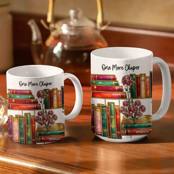 Stained Glass Style Birth Month Flower A Girl Who Loves Books - Personalized White Edge-to-Edge Mug