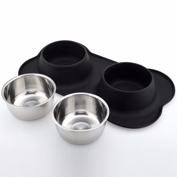 Stainless Steel Non-Skid Dog Bowls With Silicone Mat Stainless Steel Non-Skid Dog Bowls With Silicone Mat