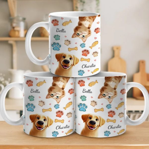 Stay Pawsitive, Wag More, Bark Less - Dog & Cat Personalized Custom 3D Inflated Effect Printed Mug - Gift For Pet Owners, Pet Lovers