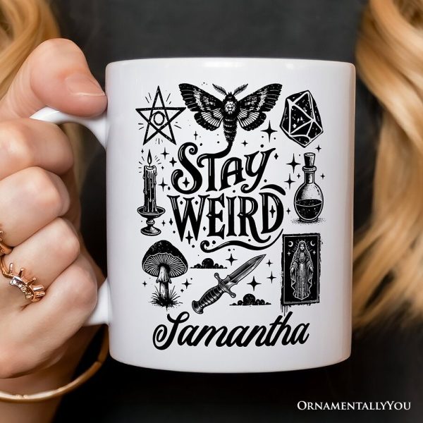 Stay Weird Witchy Vibes Personalized Mug, Mystical Halloween Gift with Custom Name Stay Weird Witchy Vibes Personalized Mug, Mystical Halloween Gift with Custom Name