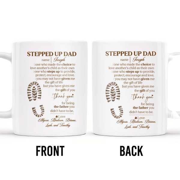 Stepped Up Dad Love and Encouragement Footprints Mug - Personalized Custom Coffee Mug - DAD026_MG Stepped Up Dad Love and Encouragement Footprints Mug - Personalized Custom Coffee Mug - DAD026_MG