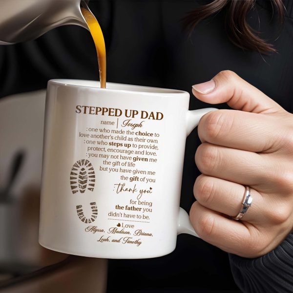 Stepped Up Dad Love and Encouragement Footprints Mug - Personalized Custom Coffee Mug - DAD026_MG Stepped Up Dad Love and Encouragement Footprints Mug - Personalized Custom Coffee Mug - DAD026_MG