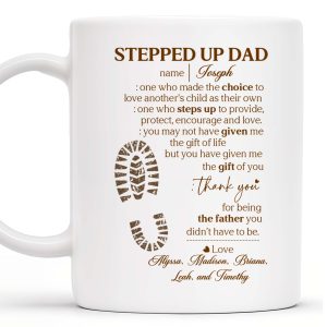 Stepped Up Dad Love and Encouragement Footprints Mug - Personalized Custom Coffee Mug - DAD026_MG