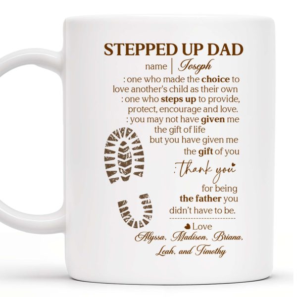 Stepped Up Dad Love and Encouragement Footprints Mug - Personalized Custom Coffee Mug - DAD026_MG Stepped Up Dad Love and Encouragement Footprints Mug - Personalized Custom Coffee Mug - DAD026_MG