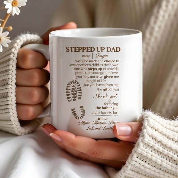 Stepped Up Dad Love and Encouragement Footprints Mug - Personalized Custom Coffee Mug - DAD026_MG Stepped Up Dad Love and Encouragement Footprints Mug - Personalized Custom Coffee Mug - DAD026_MG