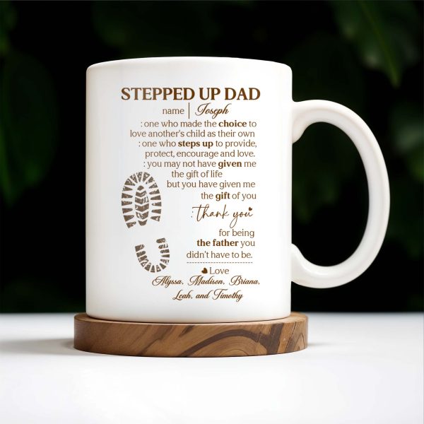 Stepped Up Dad Love and Encouragement Footprints Mug - Personalized Custom Coffee Mug - DAD026_MG Stepped Up Dad Love and Encouragement Footprints Mug - Personalized Custom Coffee Mug - DAD026_MG