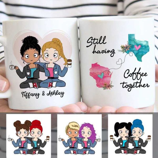 Still Having Coffee Together Long Distance Chibi Besties Personalized Mug Still Having Coffee Together Long Distance Chibi Besties Personalized Mug