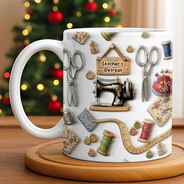 Stitcher's Retreat Sewing Essentials Coffee Mug - Personalized Custom Coffee Mug - HOB019_MG