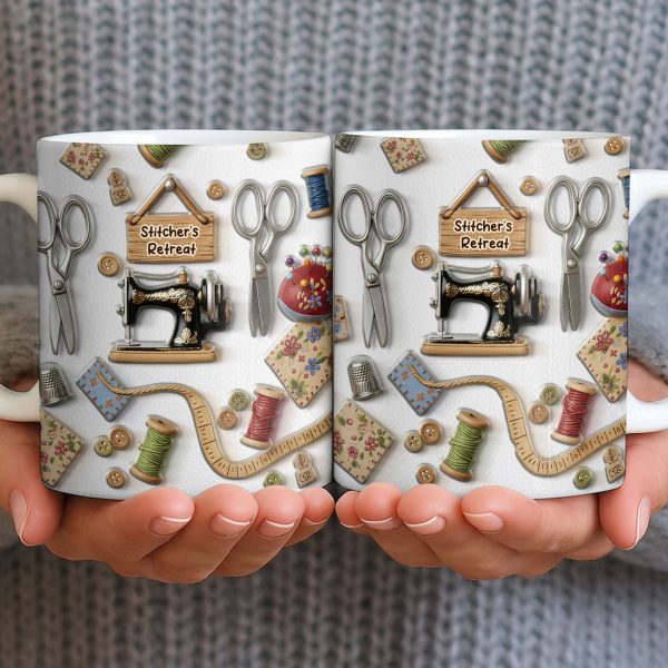 Stitcher's Retreat Sewing Essentials Coffee Mug - Personalized Custom Coffee Mug - HOB019_MG
