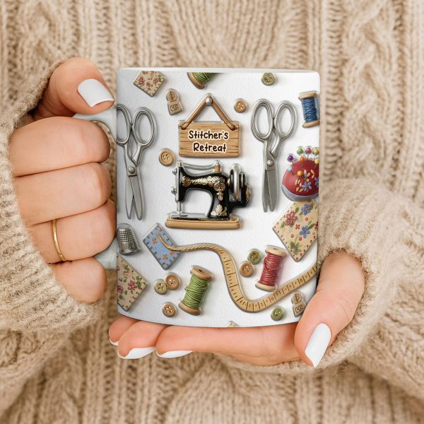 Stitcher's Retreat Sewing Essentials Coffee Mug - Personalized Custom Coffee Mug - HOB019_MG