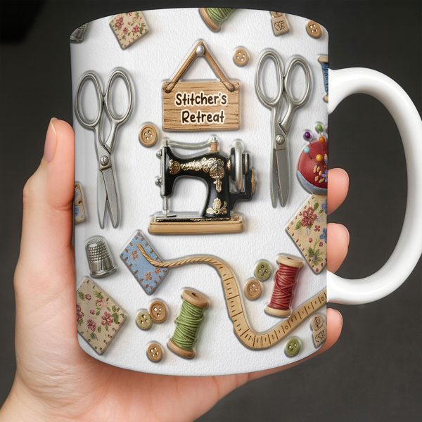 Stitcher's Retreat Sewing Essentials Coffee Mug - Personalized Custom Coffee Mug - HOB019_MG