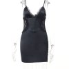 Strap Deep V Lace Backless Mini Dress