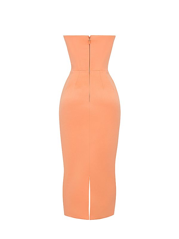 Strapless Corset Ruched Peaked Neck Midi Dress Strapless Corset Ruched Peaked Neck Midi Dress