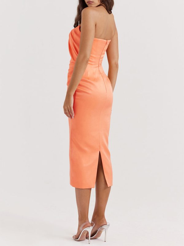 Strapless Corset Ruched Peaked Neck Midi Dress Strapless Corset Ruched Peaked Neck Midi Dress
