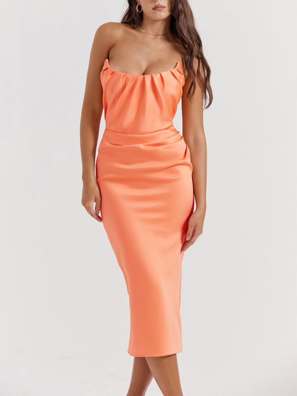 Strapless Corset Ruched Peaked Neck Midi Dress Strapless Corset Ruched Peaked Neck Midi Dress