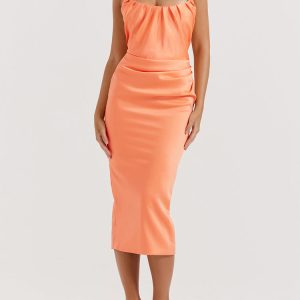 Strapless Corset Ruched Peaked Neck Midi Dress