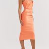 Strapless Corset Ruched Peaked Neck Midi Dress Strapless Corset Ruched Peaked Neck Midi Dress