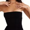 Strapless Feather Trim Midi Prom Black Dress Strapless Feather Trim Midi Prom Black Dress