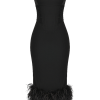 Strapless Feather Trim Midi Prom Black Dress Strapless Feather Trim Midi Prom Black Dress