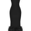 Strapless Feather Trim Midi Prom Black Dress Strapless Feather Trim Midi Prom Black Dress