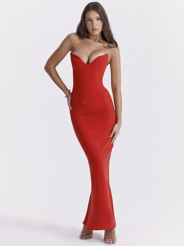 Strapless Sweetheart Neckline Bodycon Maxi Dress