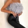Strapless Women Feather Bandeau Crop Top Strapless Women Feather Bandeau Crop Top