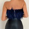 Strapless Women Feather Bandeau Crop Top Strapless Women Feather Bandeau Crop Top
