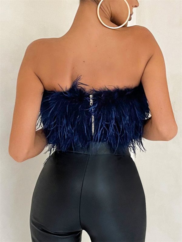 Strapless Women Feather Bandeau Crop Top Strapless Women Feather Bandeau Crop Top